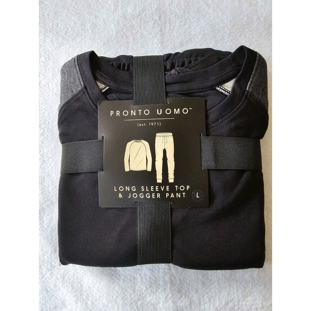 Pronto Uomo Jogger Set Men's Black Long Sleeve & Long Pants Size Large